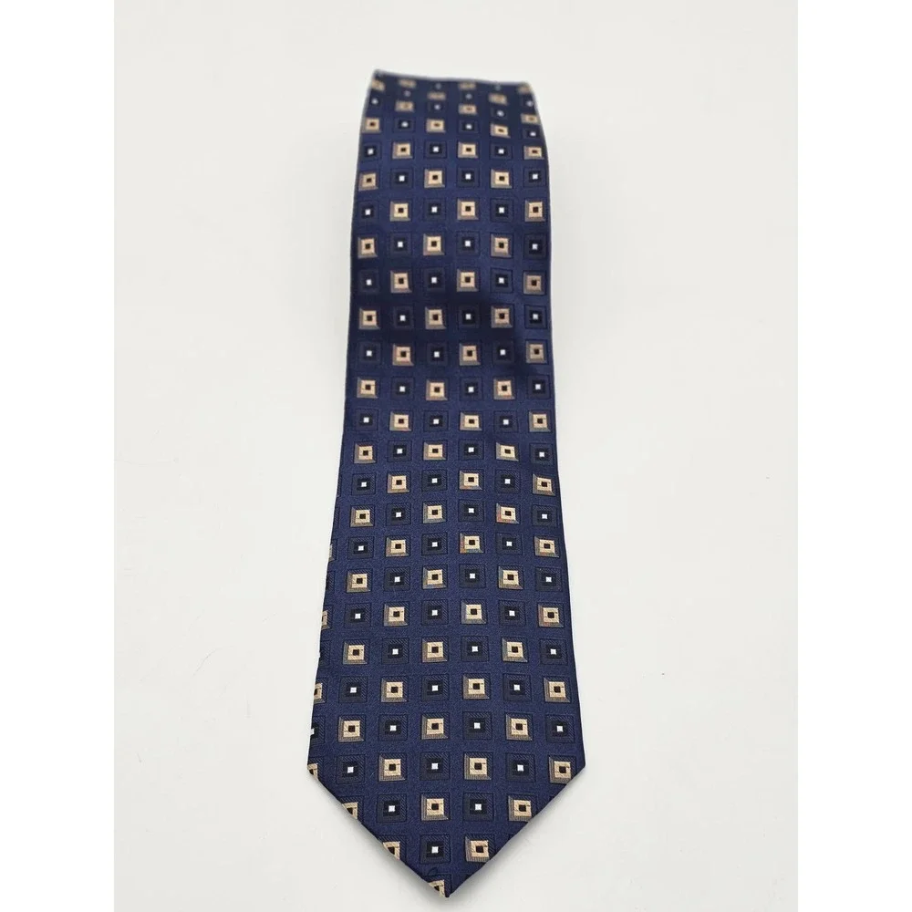 Martin Wong Collection Necktie Men One Size Blue Silk Geometric Square